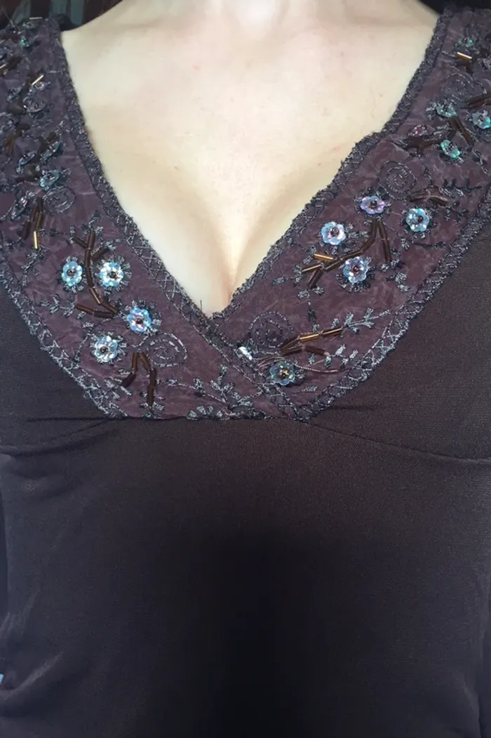 Blouse manches 3/4 marron - photo numéro 3