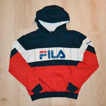 Fila Sweat à Capuche Hoodie Vintage 90's Exclusive Collection Homme Bleu Blanc Rouge (Taille M)