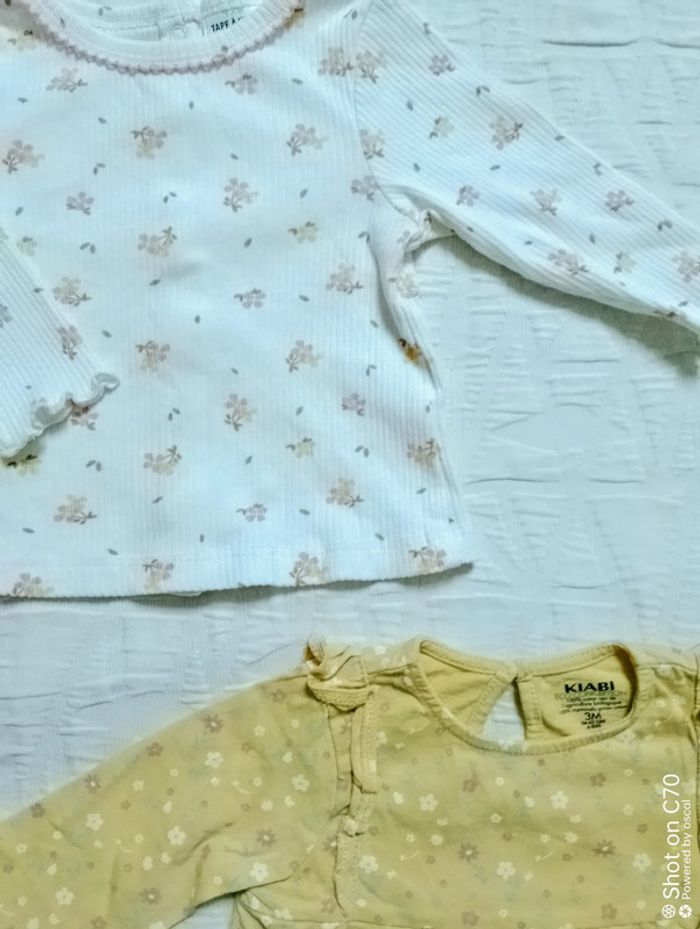 Lot 2 hauts blouse manches longues fleurs côtelé - photo numéro 2