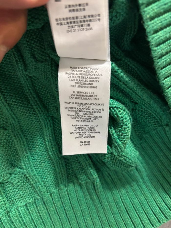 Pull Torsadé Ralph Lauren Vert logo brodé bleu Taille XL - photo numéro 8