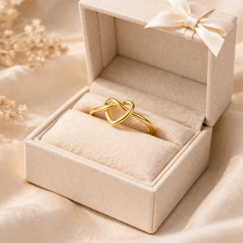 Bague dorée noeud coeur réglable en acier inoxydable