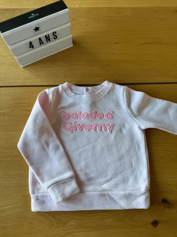 Sweat rose pâle ML inscription Balade à Giverny - Taille 4 Ans