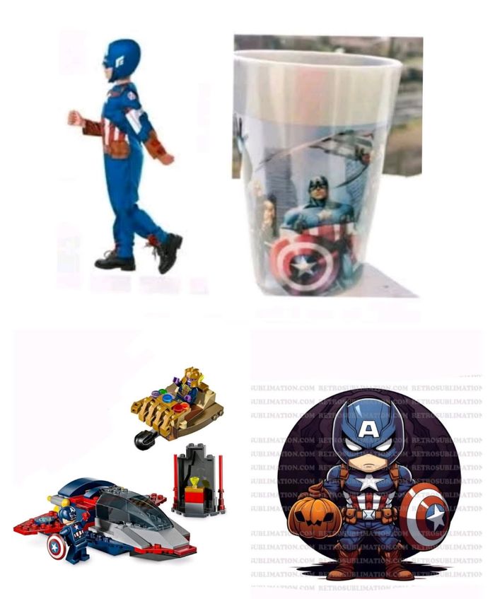 Lego Marvel Captain america contre thanos déguisement capitain america 5/6 ans et gobelet - photo numéro 2
