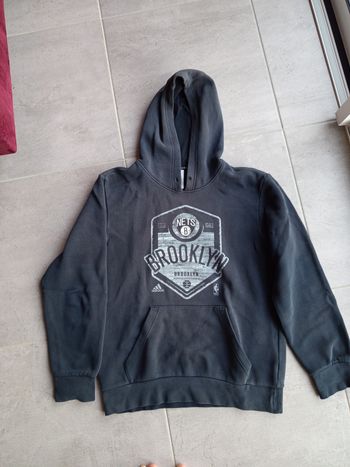 Pull Sweat Gris Noir à capuche Basket Adidas S