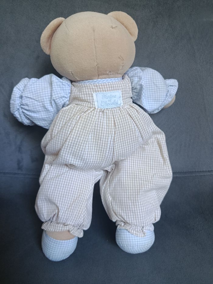 Peluche ours Tartine et Chocolat vintage, salopette vichy - photo numéro 4