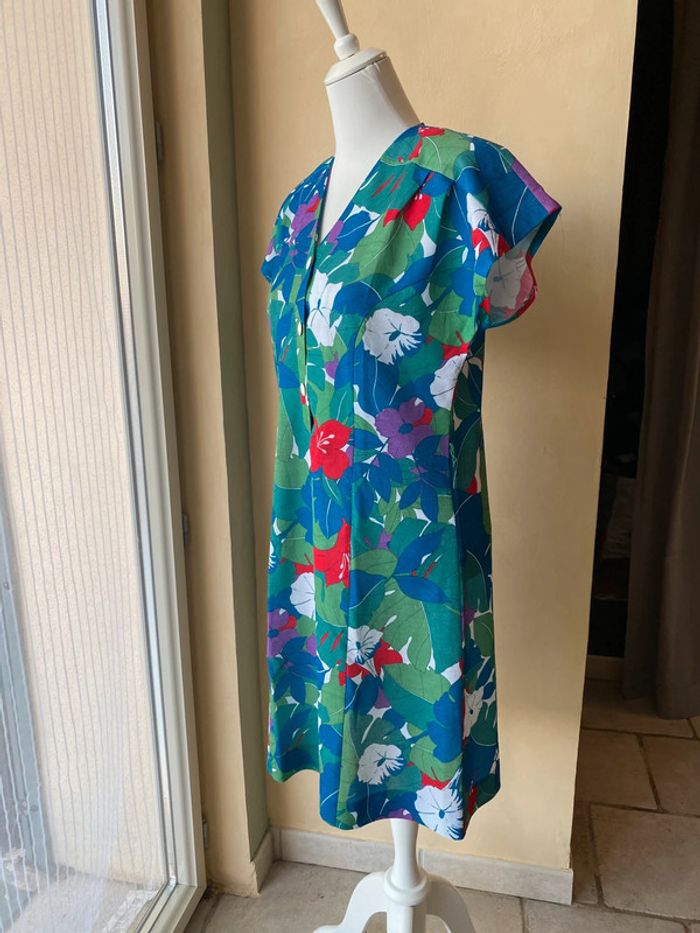Robe rétro à grosses fleurs vintage XL - photo numéro 2
