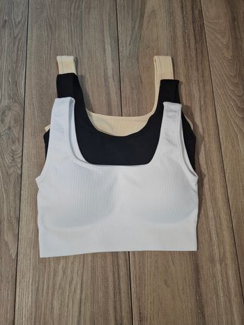 Lot de 3 débardeurs crop top brassière rembourré court sport finesse 