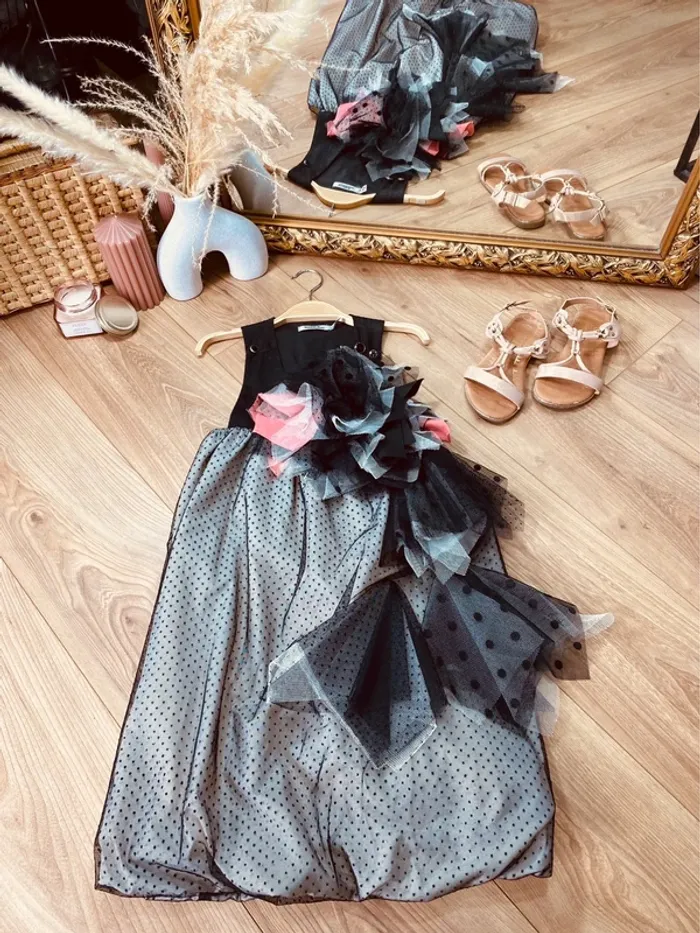 Taille 8 ans robe créateur fille TAO noire et rose * tulle froufrou * 🌺