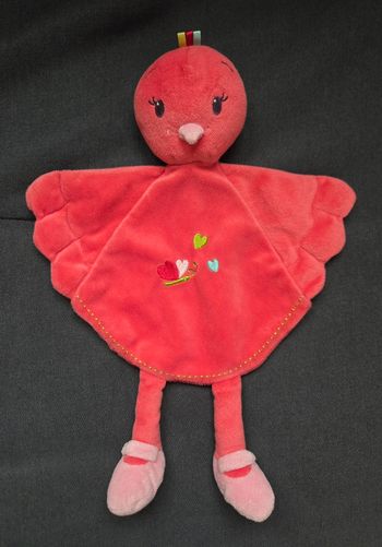 Doudou plat oiseau rose fuchsia - Cœurs - Nicotoy