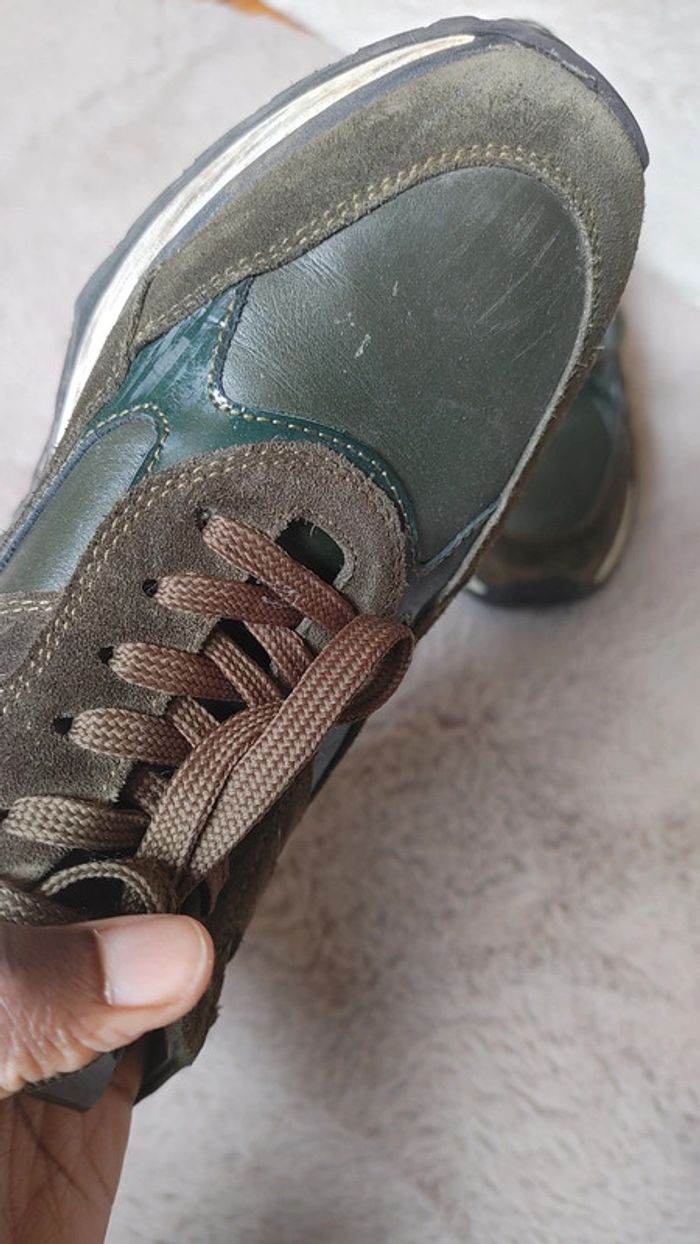 Basket excellente qualité en cuir vert et vert kaki - photo numéro 11