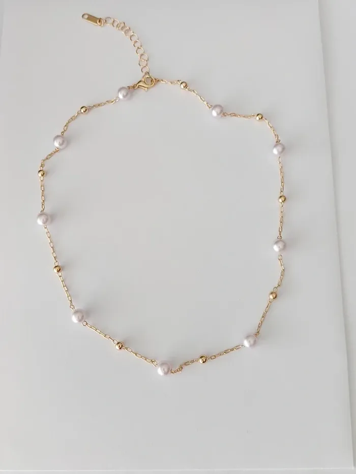 Collier perles blanches nacrées  - acier inoxydable  - tendance bohème 🌊 - photo numéro 5