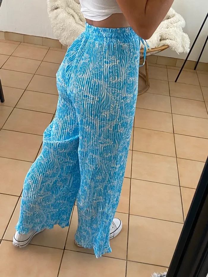 Pantalon fluide bleu à motif blanc - photo numéro 8
