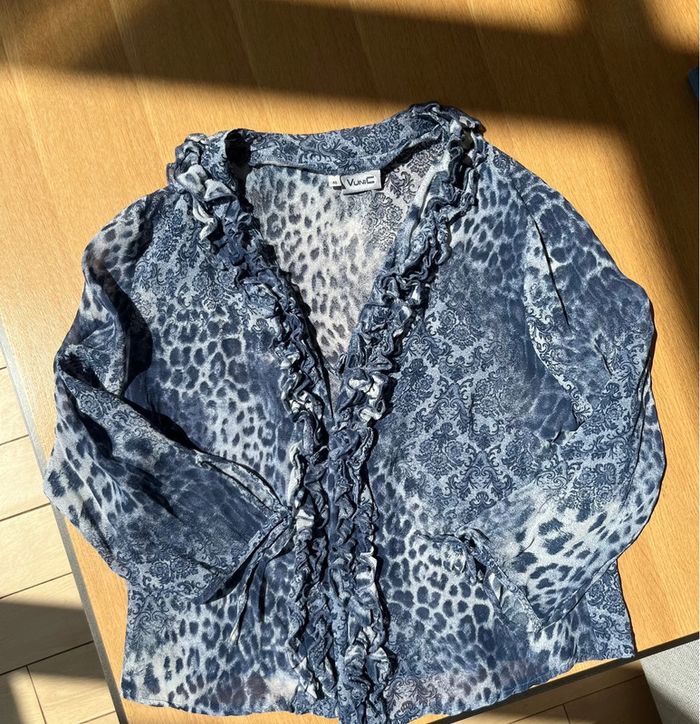 Chemise blouse fluide élégante vintage imprimé léopard/ornement - photo numéro 9