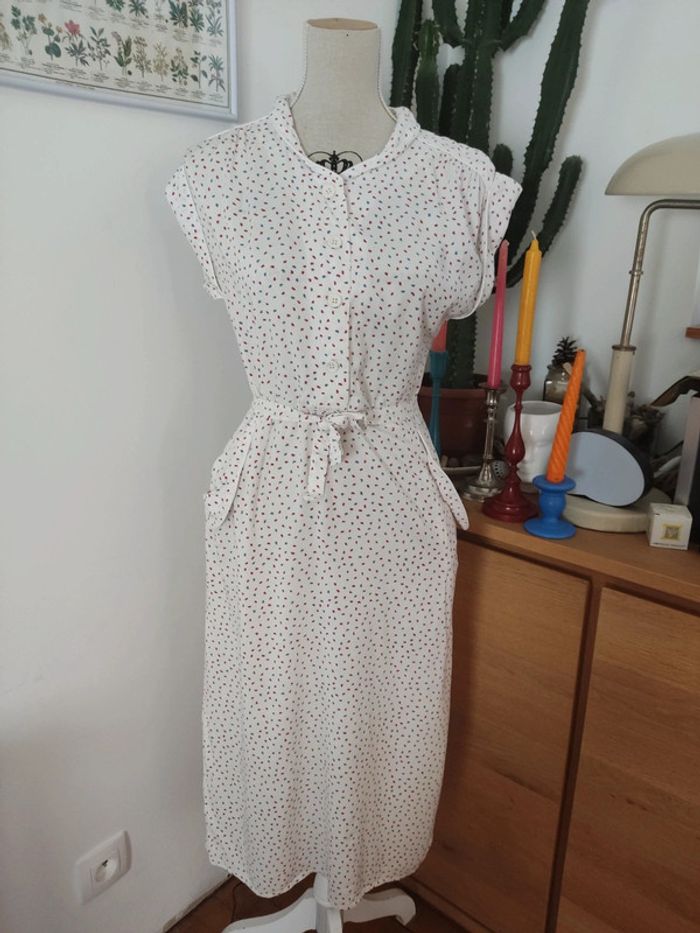 Robe vintage imprimée petit coeur rouge et bleu, taille 36/38