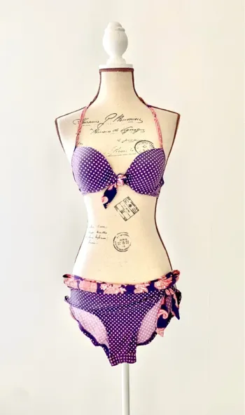 Maillot de bain deux pièces violet et rose - déco bandanas - 34 XS
