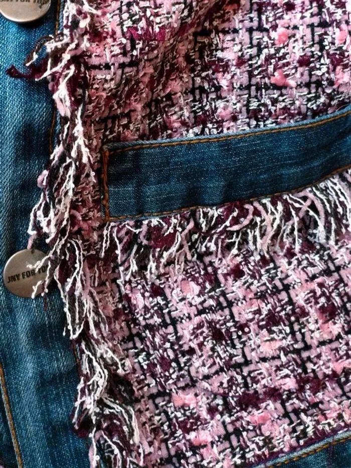 Veste  jean +  tweed violet  -  Jennyfer  Vintage  -  S  = XS  actuel  -  Neuve - photo numéro 7