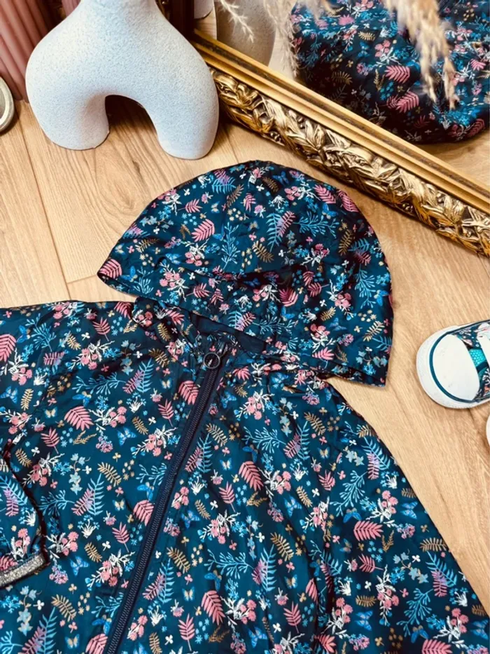Taille 3 ans veste coupe vent fille Extenso bleue * Flowers * 🌸 - photo numéro 3