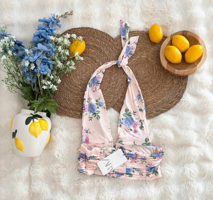 Top rose fleuri Zara taille M - photo numéro 5