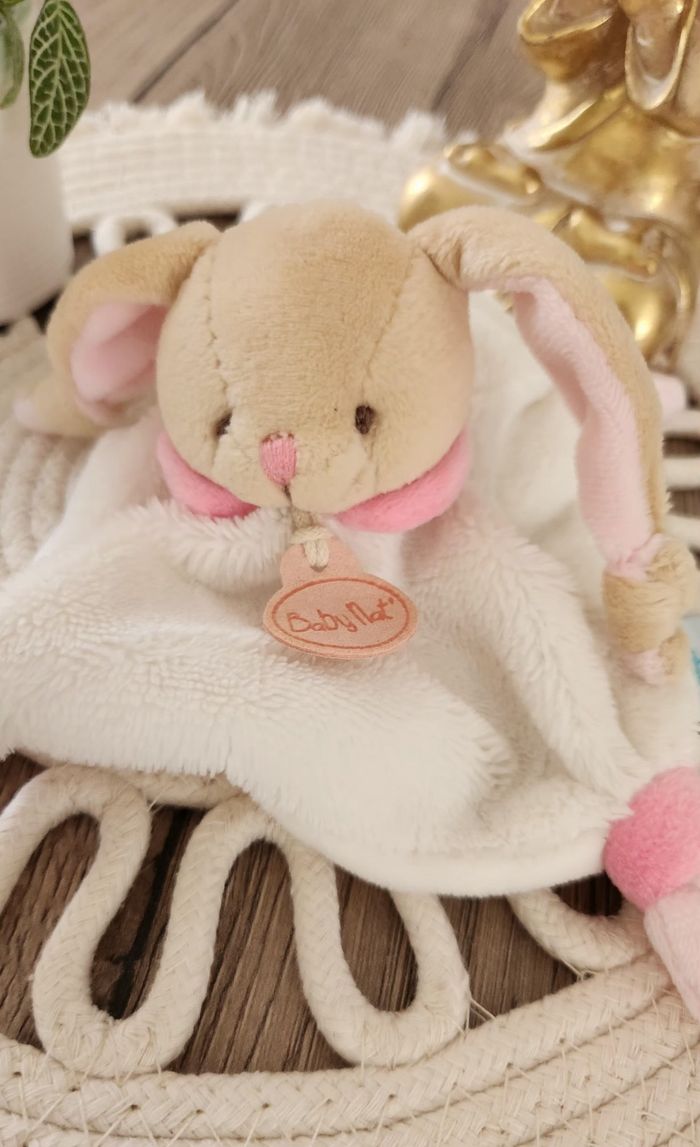 Doudou Lange Lapin Baby Nat Blanc Rose - photo numéro 3