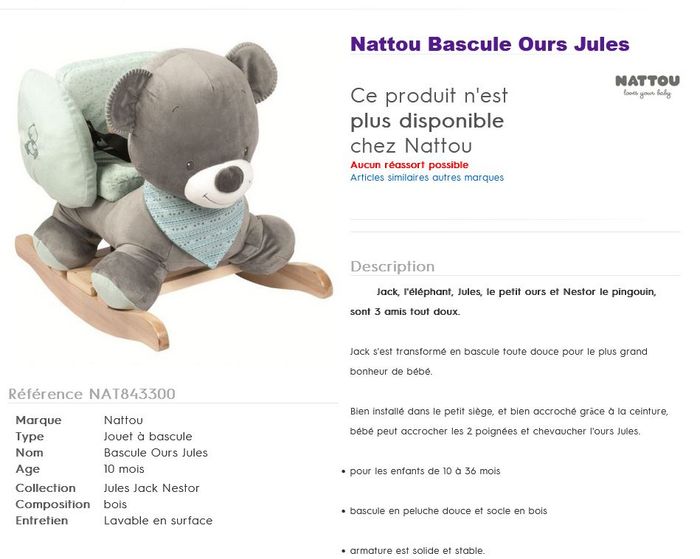 1 animal à bascule au choix ourson lapin chien NATTOU - photo numéro 2