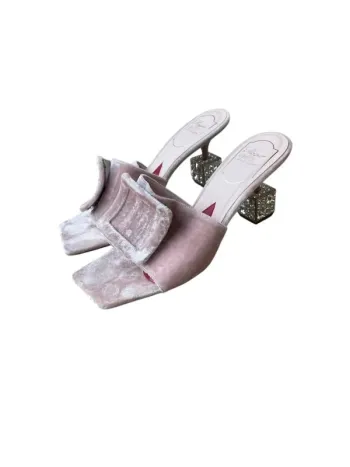 Mules en velours rose et talons strass Roger Vivier taille 36 1/2