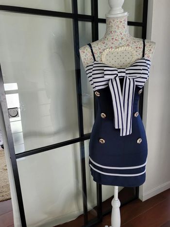 Robe bleu et blanc style retro, S