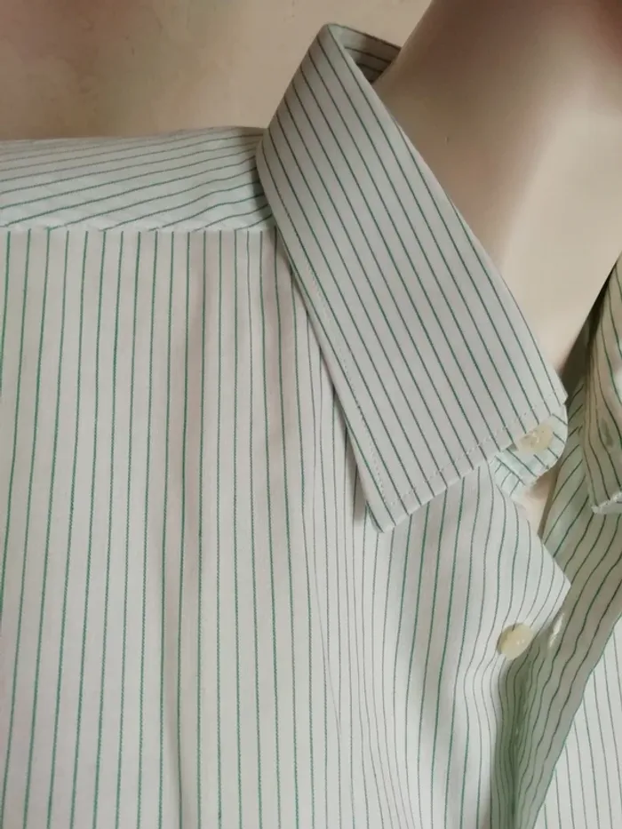 Chemise shirt rayure stripes blanc white green vert vintage - photo numéro 2