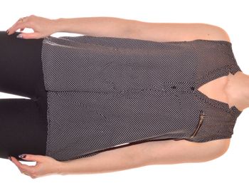 blouse noire motif pois blanc sans manches fluide casual taille L col V