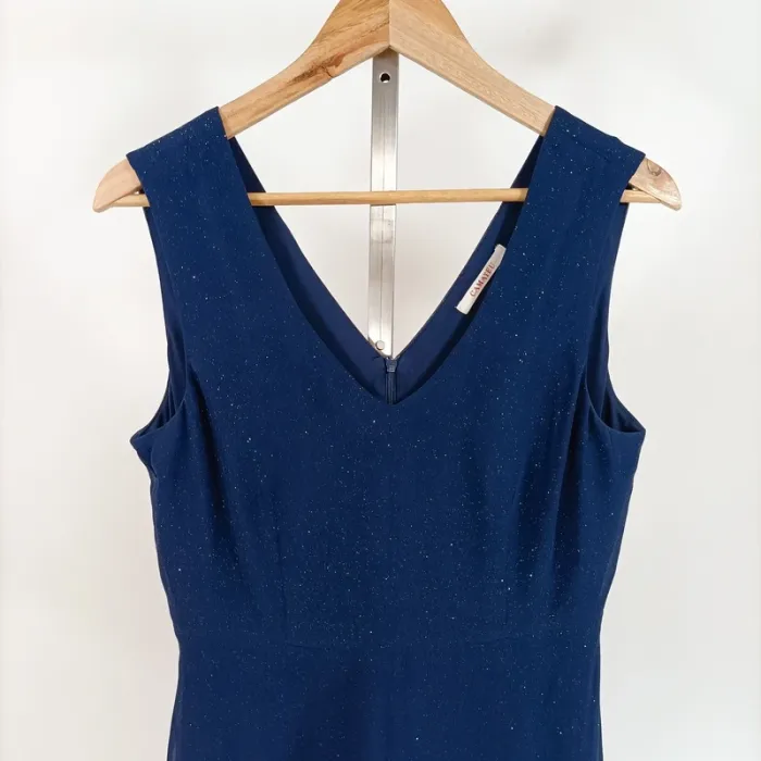 Robe bleu nuit Camaïeu taille 38 coupe fluide avec paillettes, décolleté V dos et devant A1232 - photo numéro 2
