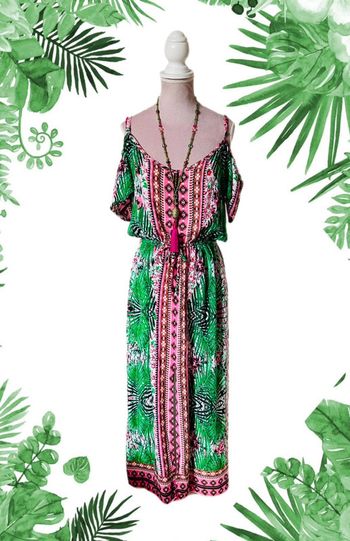 🌴🌿Robe de vacances tropicale ethnique épaules dénudées Summer ethnic jungle Off-shoulder dress🌿🌴