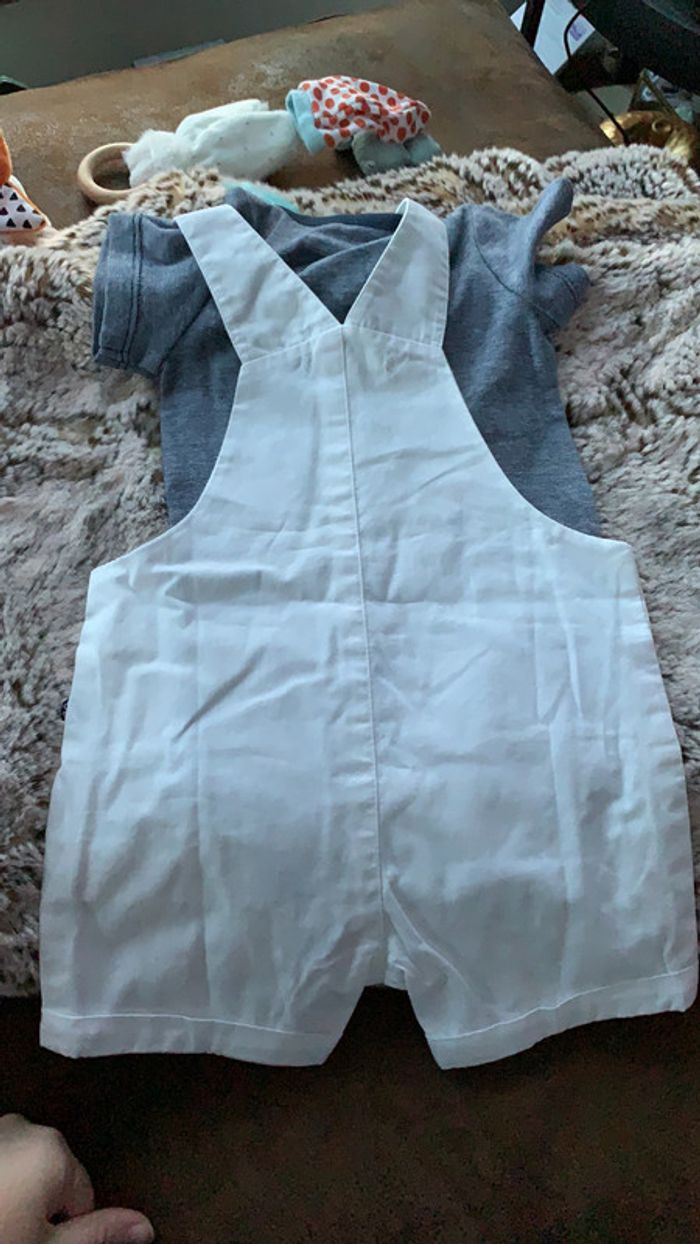 Ensemble salopette tee shirt baleine blanc bleu 12 mois Okaidi - photo numéro 2