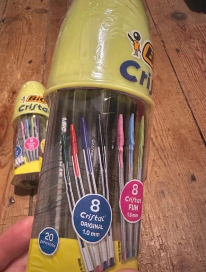Lot de 3 - Pot coffret Bic Cristal Fun Original Fluo 60 stylos billes multicolores couleurs - photo numéro 2