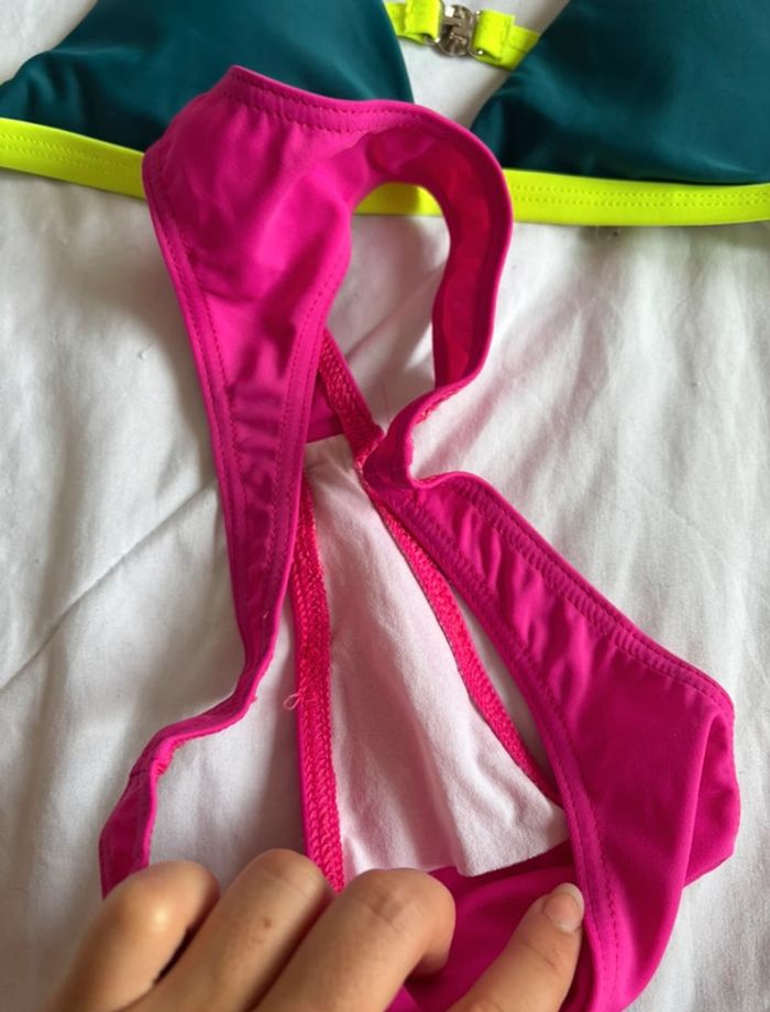 Ensemble maillot de bain bikini rose fushia multicolore tanga string taille S/36 neuf - photo numéro 4