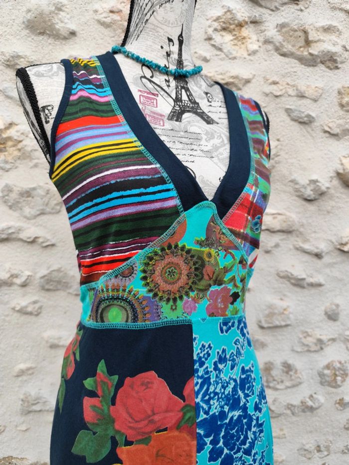 Robe Desigual taille S bleue verte rouge - photo numéro 2