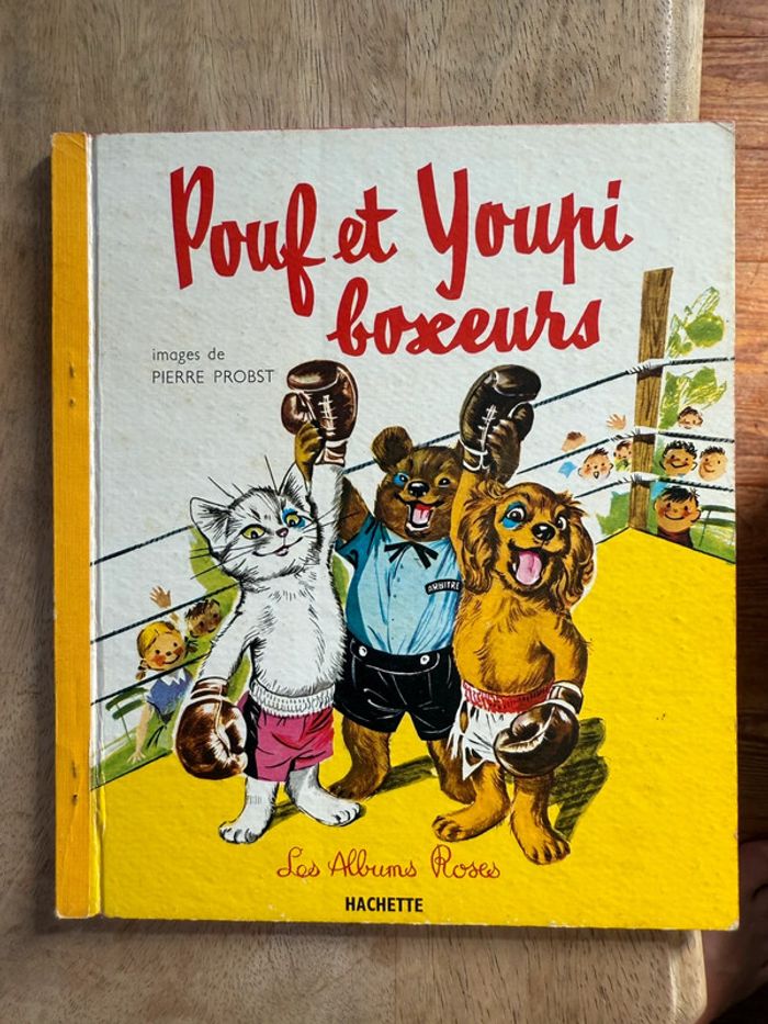 Livre ancien vintage Pouf et Youpi boxeurs les albums roses Pierre Probst Caroline Hachette