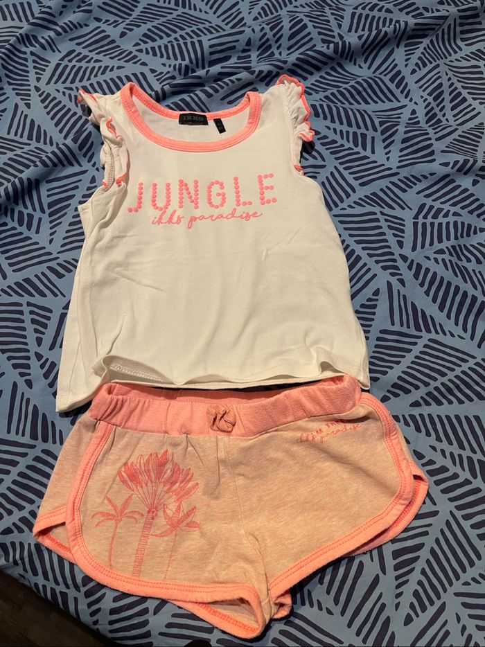 Pyjama IKKS short et débardeur blanc et rose T.4 ans
