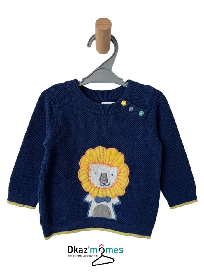 Pull 100% coton bleu et jaune, motif lion - Sergent Major 9 mois