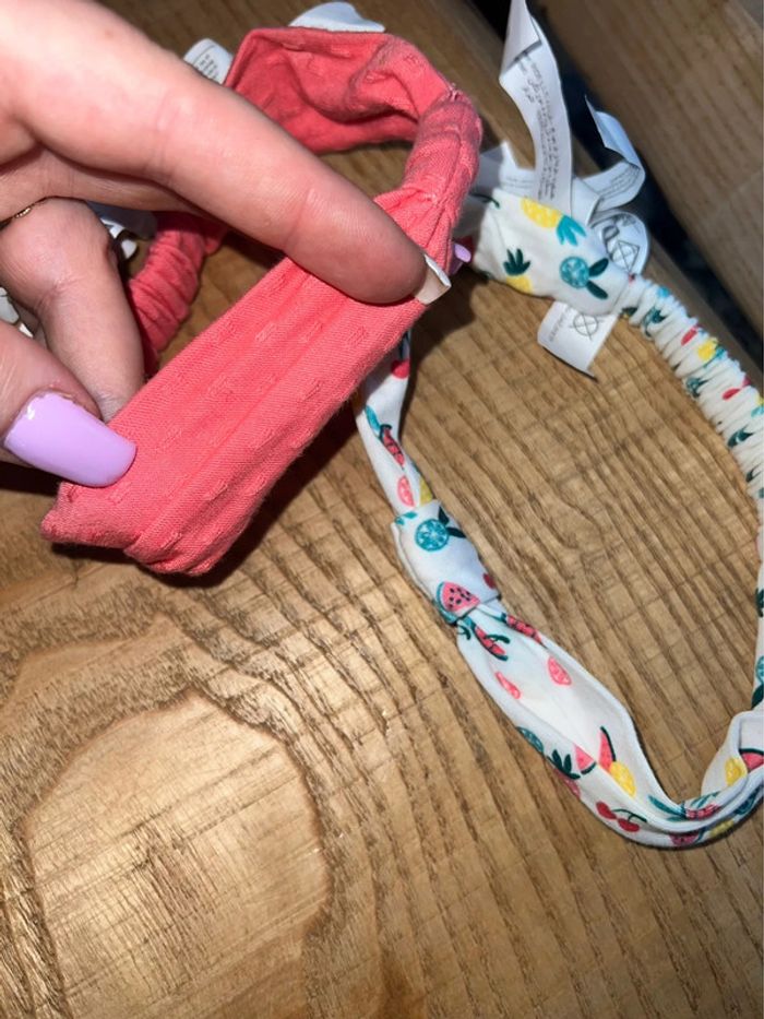 Lot rose corail fruits pastèque bandeaux à cheveux fille tape à l’œil taille unique T.U neuf - photo numéro 2