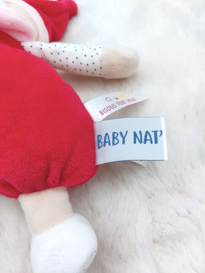Doudou peluche ours Brioche rose fuchsia BABY NAT BN0733 mouchoir blanc pois - photo numéro 5