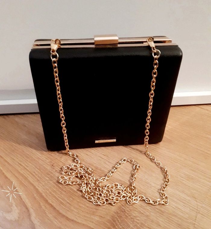 Sac noir et perle blanche rigide bandoulière doré - photo numéro 2