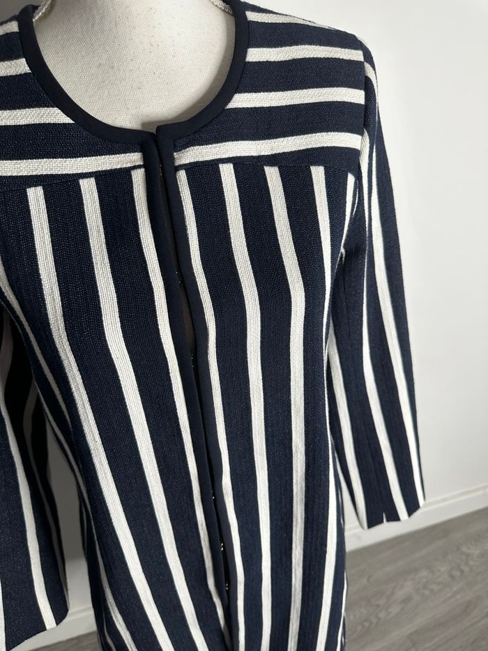 Veste longue à rayures bleue marine et blanche Gérard Darel T36 S - photo numéro 4