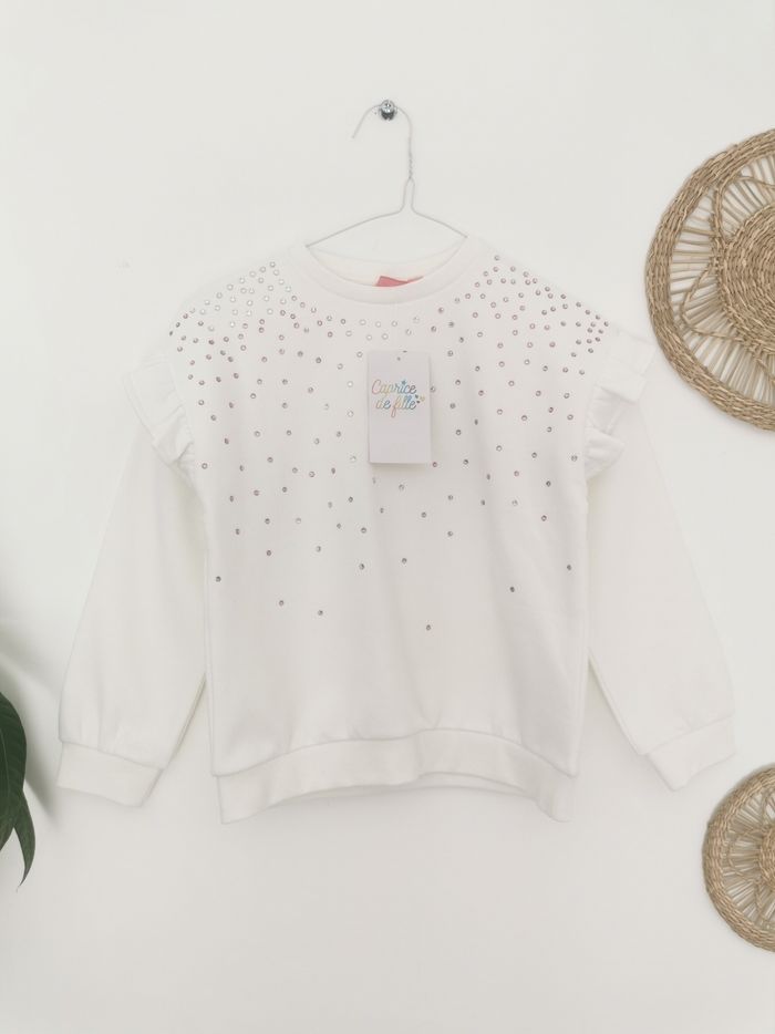Sweat blanc strass et volants Caprice de fille 8 Ans