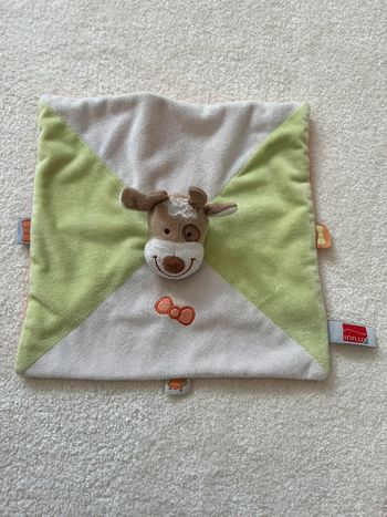 Doudou plat vache vert et blanc