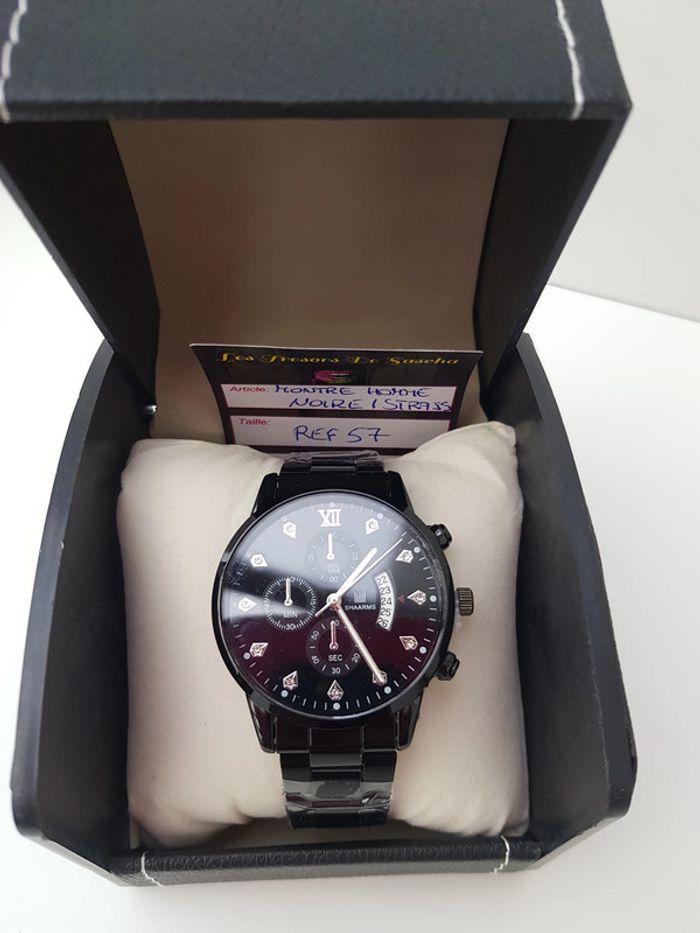Montre Acier Noir Argenté Diamant Zirconiums Homme - photo numéro 11
