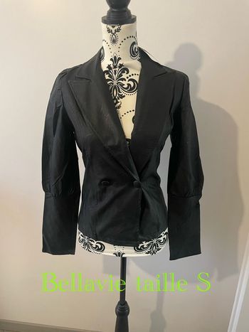 Veste blazer à manches longues noir en similicuir neuf Bellavie taille S