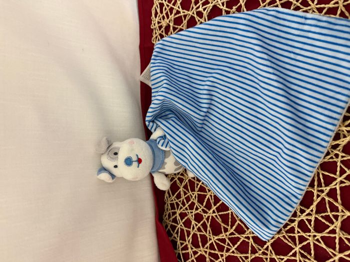 Doudou chien mouchoir rayé bleu et blanc Shima - photo numéro 2