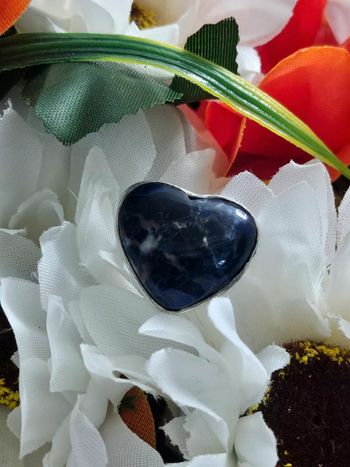 Bague coeur en argent Sterling 925 avec pierre sodalite