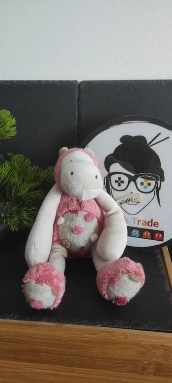 Doudou hippopotame moulin roty rose Les Zazous pois peluche Gros Beige