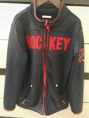 gilet zippé garçon taille 12 ans okaïdi noir et rouge intérieur polaire poches zippées