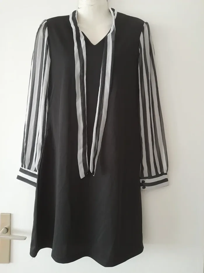 Robe noire et manches en voile transparent